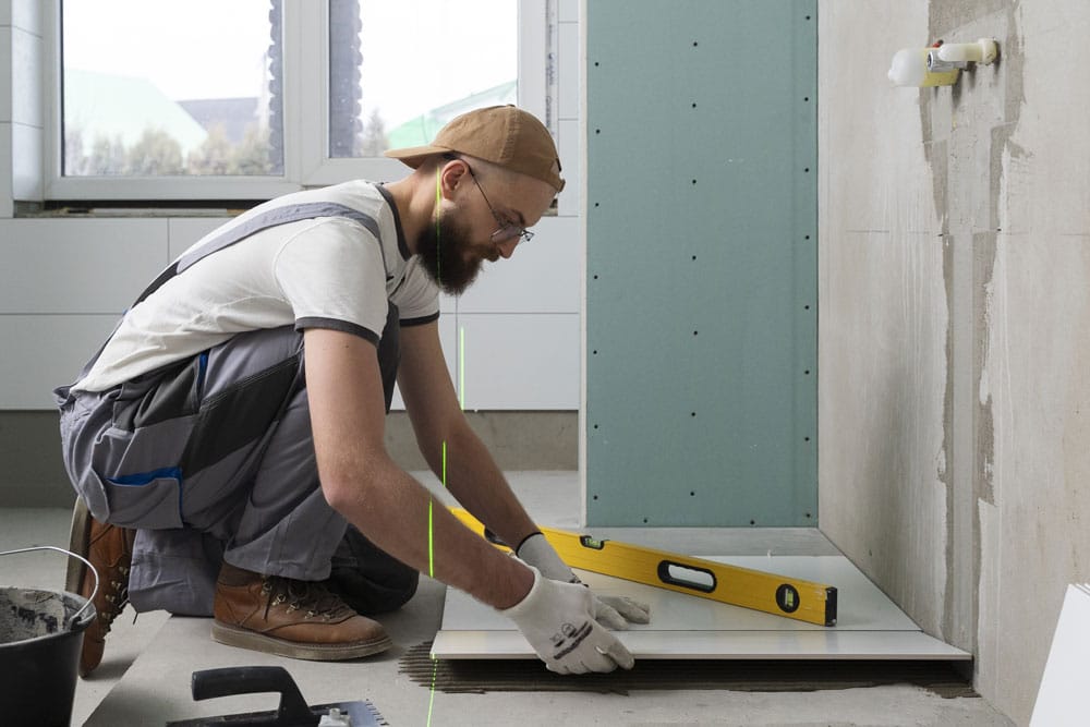 Fliesenleger bei der Arbeit